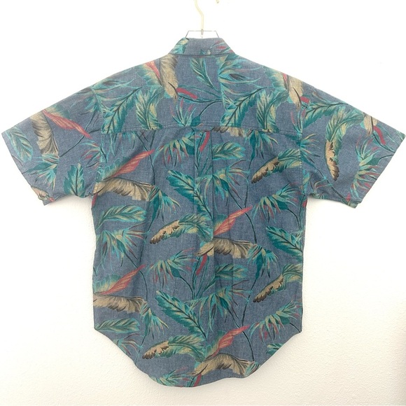 GANT White Water Chambray Short Sleeve Shirt Floral 100% Cotton Blue Size Medium - Picture 9 of 13